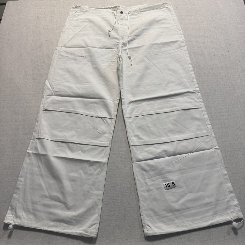 Wide Leg Cargo Parachute Pants Men Sz S White Pre-Owned